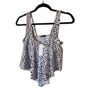 Edelqual Women's Ruffle Valance Tankini Top Black Polka Dot Size S